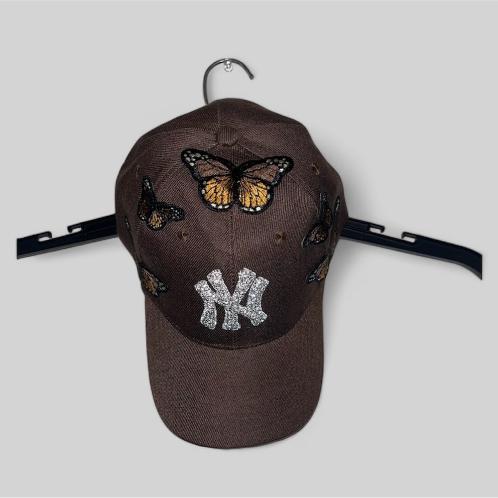 New York Yankee Bling Logo with Butterflies Fitted Cap